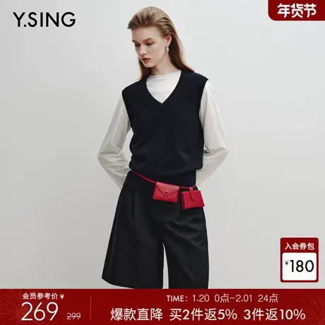 衣香丽影26支全羊毛针织马甲背心女25冬装新款藏蓝色叠穿无袖上衣商品大图