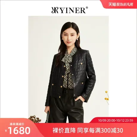 【小香风】YINER音儿专柜女装2022冬新款短款高级感真皮羽绒服商品大图