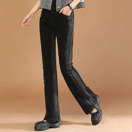 韩潮袭人设计感渐变色微喇叭牛仔裤女2023冬季新款百搭加厚休闲裤图片