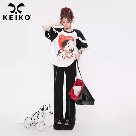 欧美式复古街头插肩短袖t恤女宽松2023夏季百搭甜美纯棉白色上衣图片