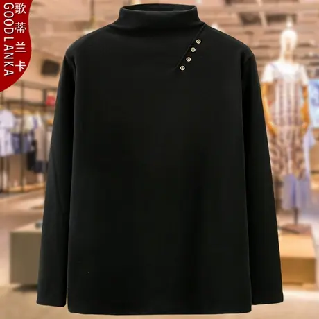 加大码中年胖妈妈秋冬打底衫宽松洋气半高领德绒内搭长袖T恤上衣商品大图