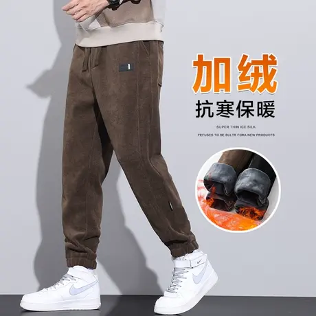 2023年新款冬季男生外穿加绒保暖运动卫裤秋冬款加厚防寒休闲裤子商品大图