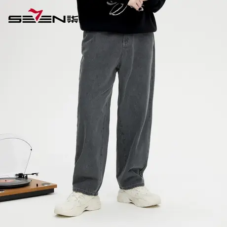 柒牌旗下潮牌SVNMDN牛仔裤男款老虎刺绣时尚休闲男生直筒纯棉长裤商品大图