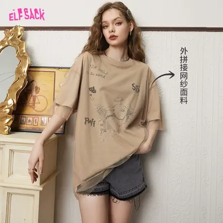 妖精的口袋网纱短袖t恤女2023夏新款复古宽松半袖设计感小众上衣图片
