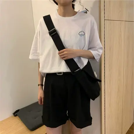 夏季新款小众设计感薄款别致ins潮上衣服甜酷白色短袖宽松T恤女装商品大图