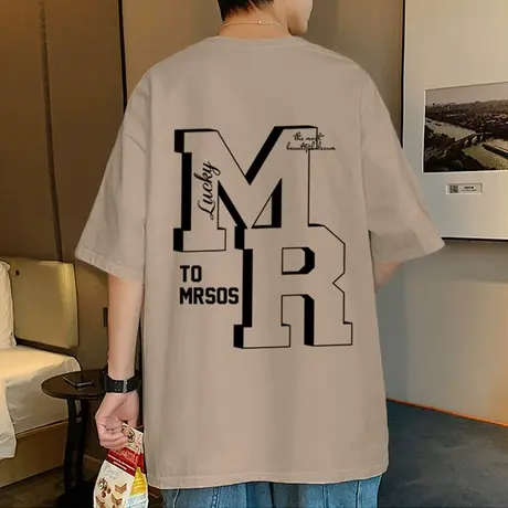 短袖T恤男潮牌2024夏季新款美式宽松上衣ins潮流纯棉半袖男装体恤商品大图