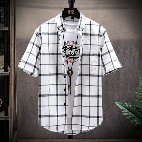 2025新款夏季格子衬衫男短袖韩版潮流男士半袖衬衣男生休闲寸衣服商品大图