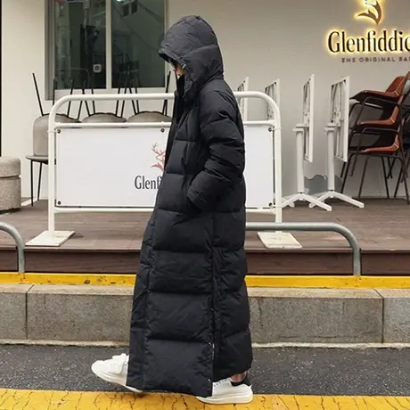 新款连帽棉衣韩版宽松大码中长款过膝羽绒棉服女棉服黑色休闲棉袄商品大图