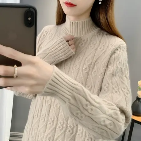 半高领毛衣女2024年春秋套头宽松新款爆款内搭针织打底衫加厚纯色图片