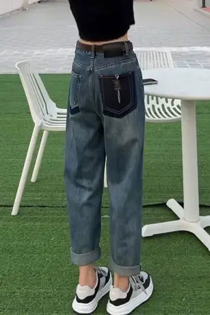 高腰哈伦牛仔裤女2023年阔腿裤九分春秋新款百搭垮裤小脚老爹裤子商品大图