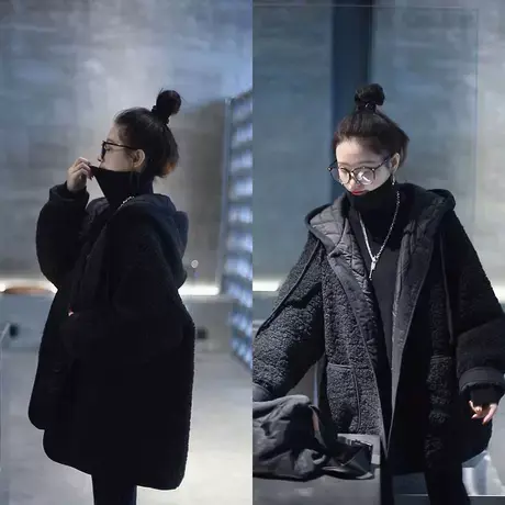 夹棉加厚冬季毛毛外套女2023新款韩版宽松羊羔毛夹克棉服连帽上衣商品大图