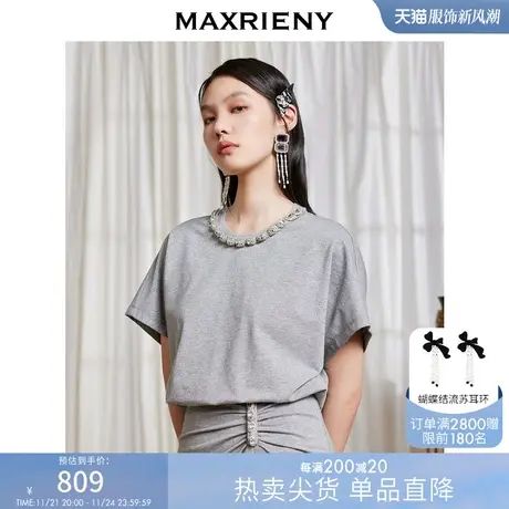 MAXRIENY星钻公主泡泡袖上衣夏蝴蝶结设计感T恤图片