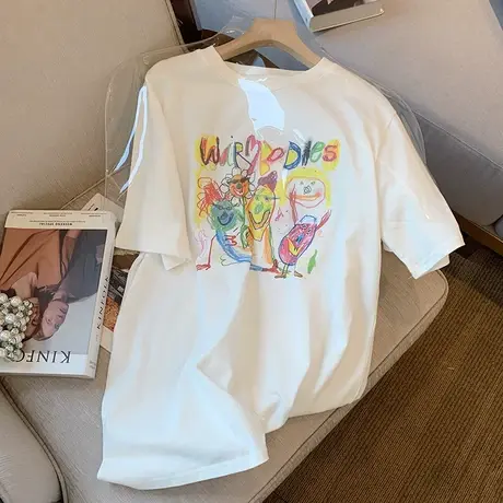 白色t恤女装日系设计感小众上衣2024年新款春装宽松卡通短袖ins潮商品大图