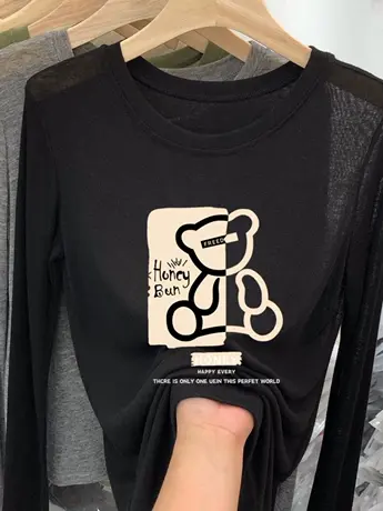 早春秋装黑色纯棉长袖t恤女2023新款冬季欧货洋气内搭打底衫上衣图片