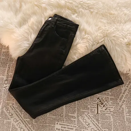 高腰牛仔裤女春秋季2023年新款大码胖妹妹显瘦直筒阔腿微喇叭裤子图片