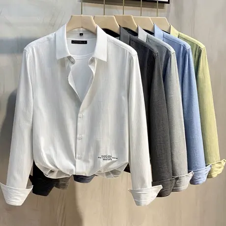 休闲衬衫男长袖外套潮流上衣服男装日系条纹商务男士衬衣春秋新款商品大图