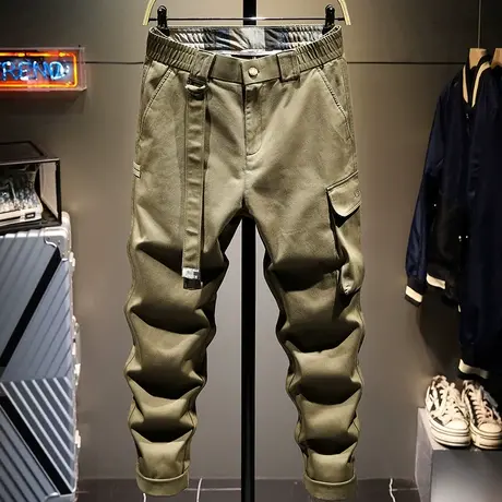 潮牌卡其色男士休闲直筒宽松工装裤春秋季百搭青年裤子长裤男装裤商品大图