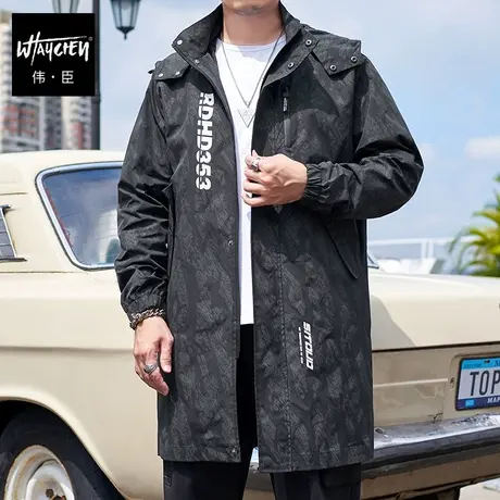 伟臣潮牌大码男装秋冬中长夹克男胖子加肥加大宽松肥佬风衣外套男商品大图