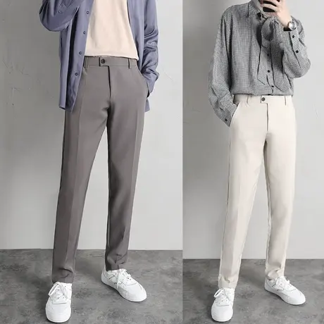 韩国网红锥形西装裤男直筒显瘦2023新款春夏学生修身小脚休闲长裤商品大图