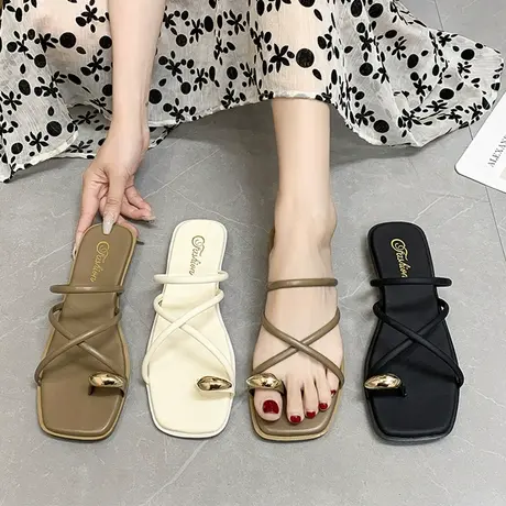 外穿套趾拖鞋女2023年春季新款时尚百搭复古厚底交叉带沙滩凉拖鞋商品大图