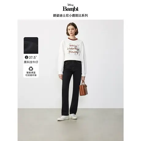 【迪士尼小鹿斑比系列】朗姿棉质黑科技牛仔裤子女2023冬奥莱长裤图片
