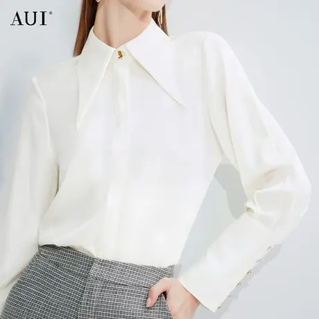 AUI白色洋气百搭长袖衬衫女2023早秋新款设计感上衣小众减龄衬衣商品大图