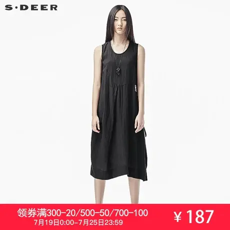 sdeer 圣迪奥2019夏装复古简约搭袢贴布装饰无袖连衣裙S17281213图片