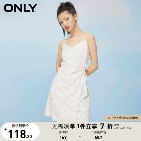 【买4免1】ONLY奥莱夏季吊带V领碎花腰部系带短款连衣裙女图片