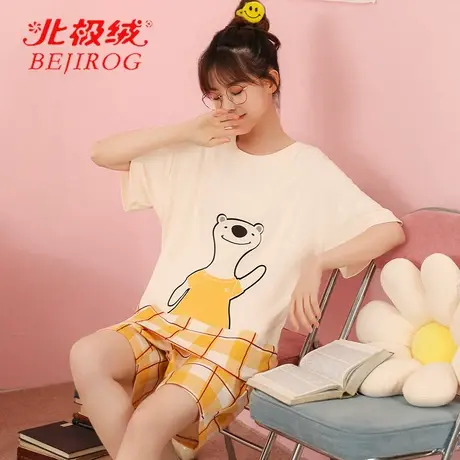 睡衣女夏季2022年新款短袖短裤薄款纯棉可爱家居服两件套装可外穿商品大图