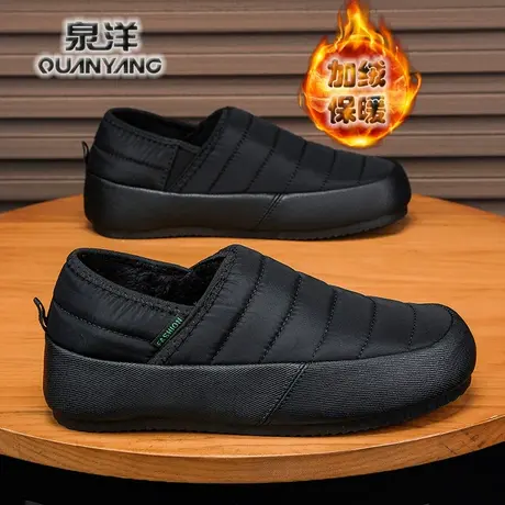 一脚蹬男鞋2024新款冬季老北京布鞋男士爸爸加绒保暖羽绒防水棉鞋商品大图