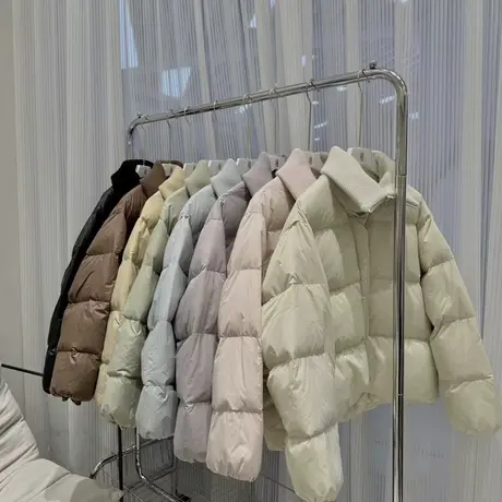 享永子【冬日暖茶】针织翻领白鸭绒羽绒服小个子宽松短款冬季外套图片