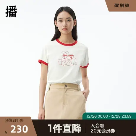 播商场同款2023秋领口拼接彩色罗纹卡通印花T恤女BDQ3YD0715图片