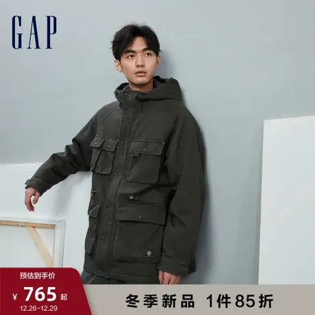 Gap男装冬季新款LOGO工装风多口袋连帽外套加厚保暖夹克836565图片