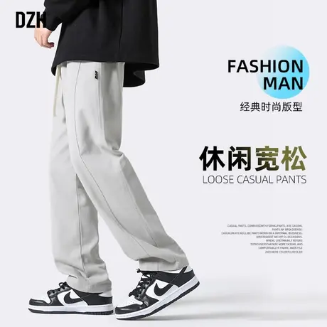 男士灰色修身裤子男春季直筒2024年新款休闲运动裤长裤工装裤男款商品大图