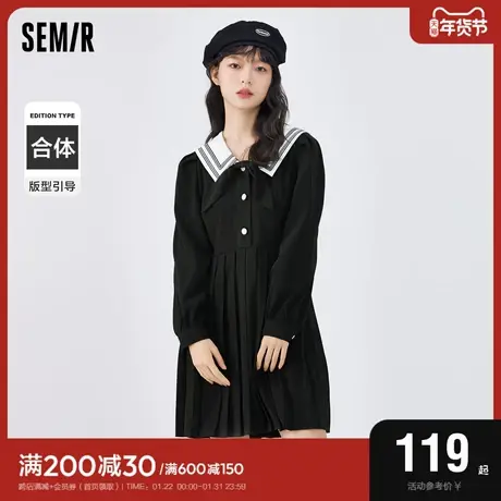 森马连衣裙女撞色小黑裙甜酷2022秋新款垂感女生百褶裙初恋学院风图片