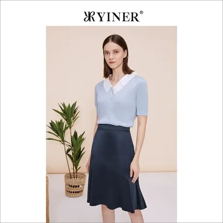【环保系列】YINER音儿女装夏翻领显瘦真丝针织开衫商品大图