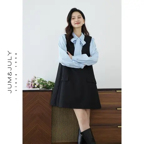 嘉茱莉2024新款学院风西装马甲裙女V领背心裙小个子中长款A字裙图片