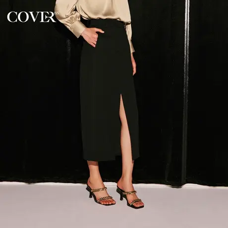 COVER2023秋装立体裁剪直身H型遮肉显高前中开叉半身裙女图片