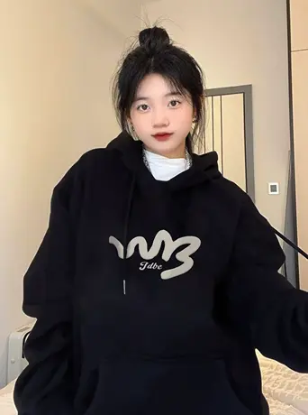 银狐绒卫衣女秋冬宽松连帽加绒加厚oversize潮小众设计感美式外套图片