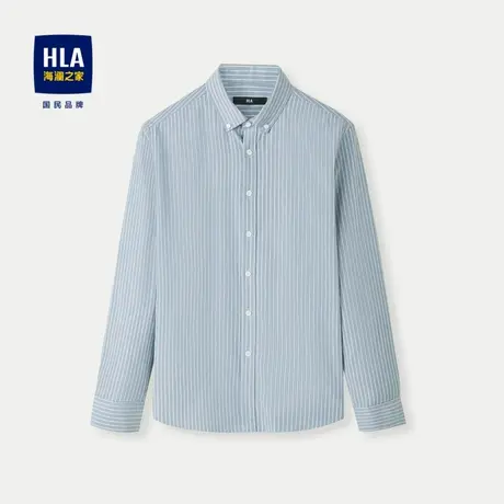 HLA/海澜之家牛津纺长袖休闲衬衫2024春夏新款条纹宽松时尚衬衣男图片