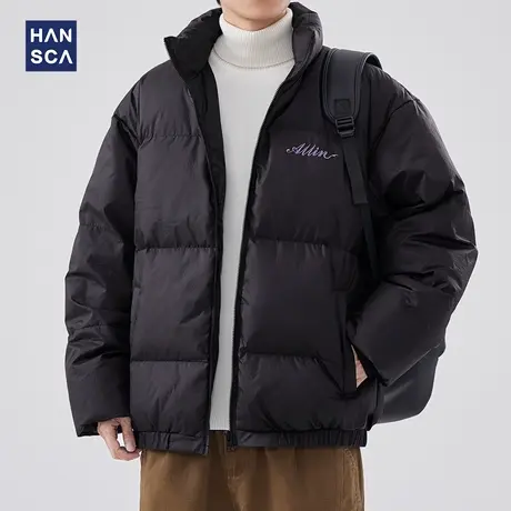 hansca美式潮牌立领羽绒服男冬季新款字母刺绣鸭绒加厚保暖面包服图片
