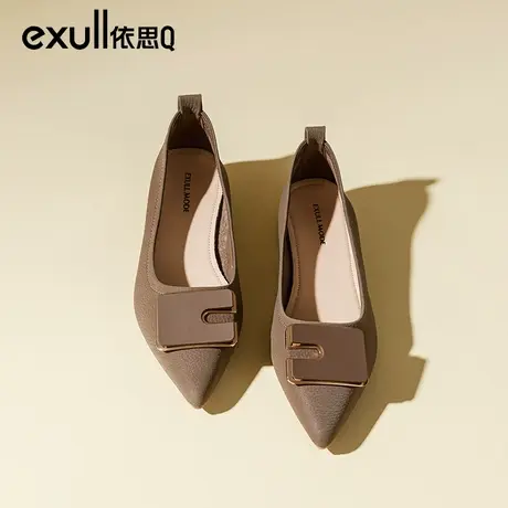 依思q法式粗跟软皮气质方扣单鞋女鞋2024新款春季尖头工作鞋子女图片