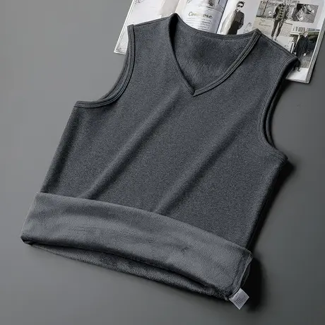 背心男冬季内穿保暖加绒加厚V领无袖t恤健身跨栏运动坎肩打底马甲商品大图