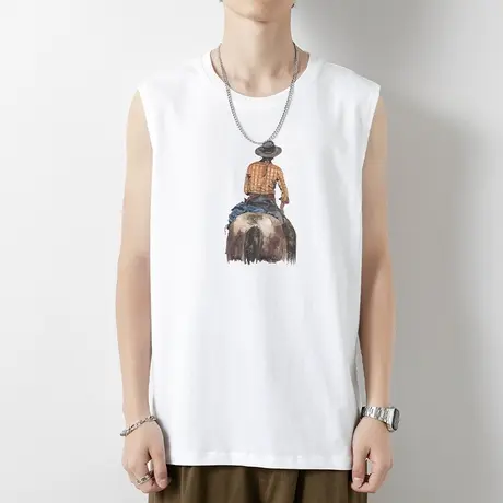 白色背心男潮夏季外穿纯棉无袖t恤运动篮球跨栏汗衫宽松健身坎肩商品大图