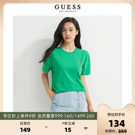 GUESS情侣款小众设计纯棉宽松遮肉短袖正肩T恤上衣-M2GI78R6O00图片