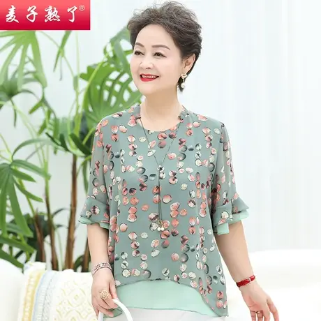 妈妈夏装新款老人短袖T恤衬衫阔太小衫上衣服奶奶中老年女装上衣图片