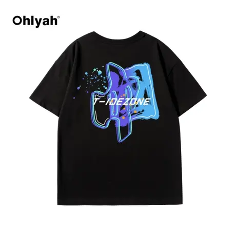 纯棉黑色短袖t恤女2022夏季新款韩版宽松圆地球印花打底ins潮牌商品大图