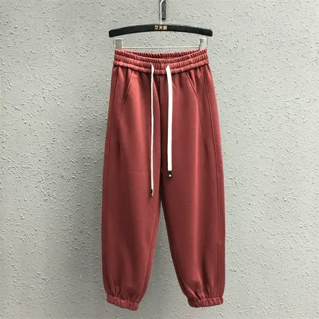 简约百搭休闲纯色运动裤女潮2023秋季新款抽绳松紧腰宽松束脚卫裤图片