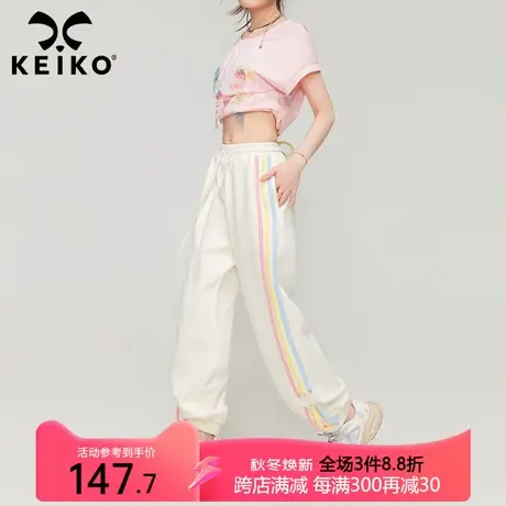 KEIKO彩条织带束脚休闲裤女2023秋季新款显瘦宽松运动裤卫裤ins潮图片