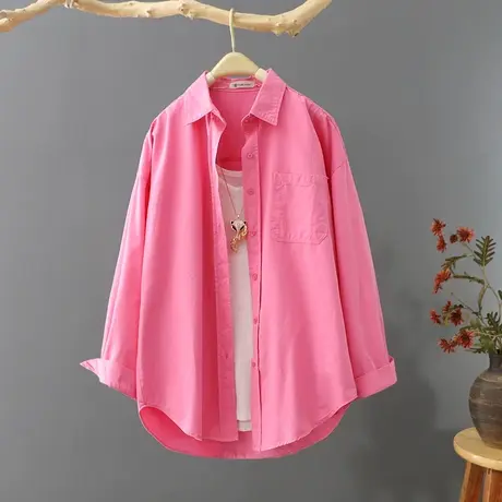 春装2023年新品慵懒风宽松纯色长袖衬衫女韩范百搭纯棉衬衣女上衣商品大图
